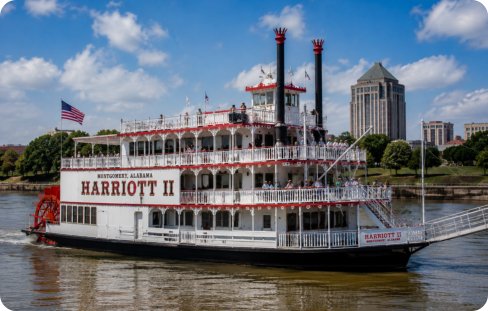 The Harriet II riverboat cruising on the Alabama River