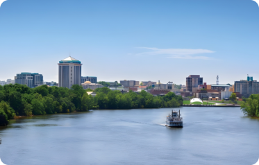 A picture of downtown Montgomery as seen from the Alabama River